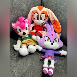 Lot Of 3 Unbranded Plush Hedgehog, “Cat Purple, Pink Amy, Rabbit” Made In China